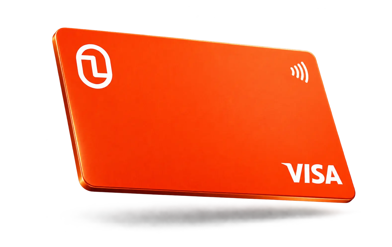 Illustrative orange Finyon Pay Visa card against a dark backdrop