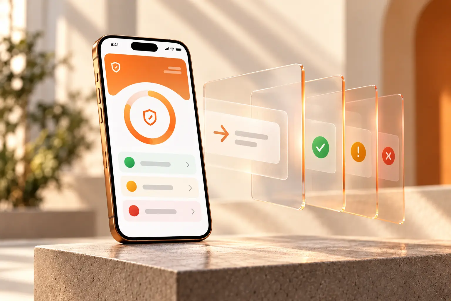 Finyon Wallet risk screen and clear green, amber and red screening states